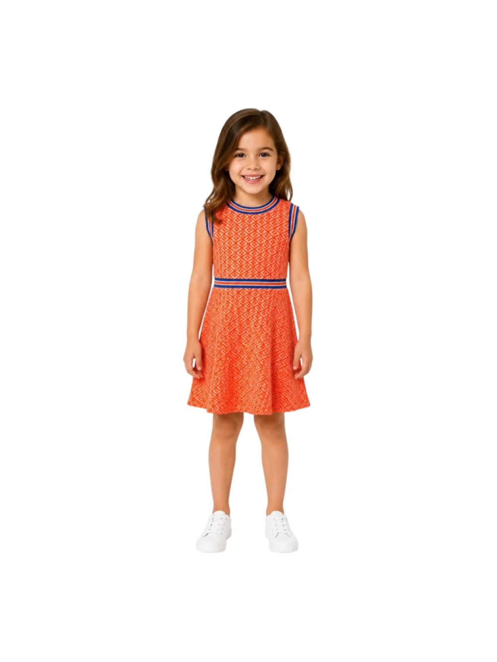 Janie and Jack Girls Size 6 Orange Geometric Knit Sleeveless Dress